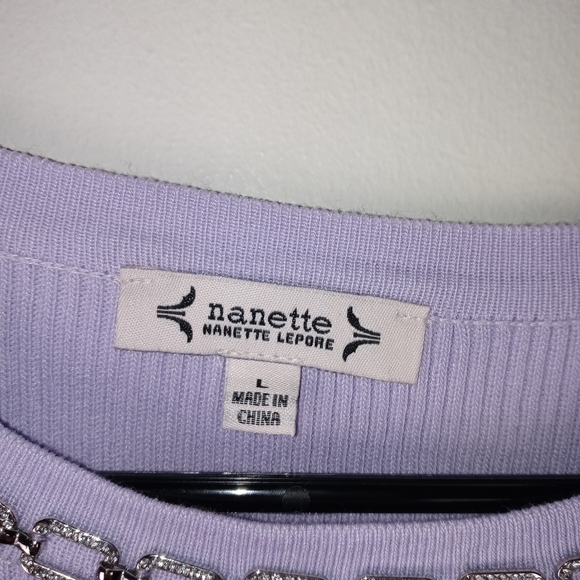 Nanette Lepore Jewelneck Ribbed Sweater Top Size L - Picture 6 of 14